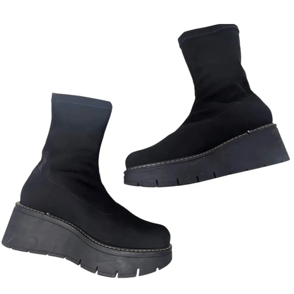 La‎ Canadienne Jared Waterproof Knit Platform Sock Boots Black Sz 8